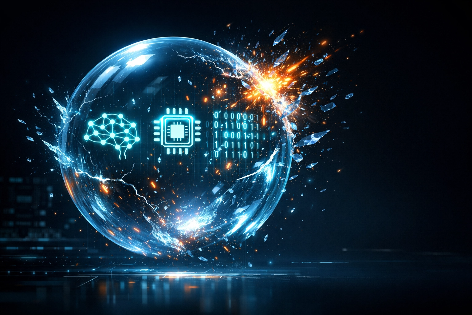 Ilustração de uma bolha da inteligência artificial estourando